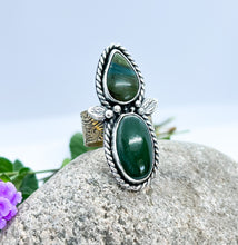 Load image into Gallery viewer, Handmade Sterling Silver Jade, Gary Green Larsonite and Brass Ring - Size 9.25