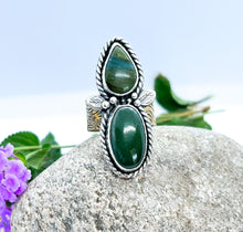 Load image into Gallery viewer, Handmade Sterling Silver Jade, Gary Green Larsonite and Brass Ring - Size 9.25