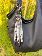 Load image into Gallery viewer, Handmade Natural Black and White Hair on Hide Leather Clip Tassel
