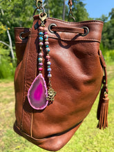 Load image into Gallery viewer, Handmade Bag Charm - Pink Agate Stone with Floral Theme
