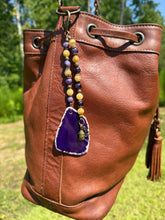 Load image into Gallery viewer, Handmade Bag Charm - Purple  Agate Stone with Lotus Theme
