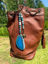 Load image into Gallery viewer, Handmade Bag Charm - Blue Agate Stone with Nautical Theme
