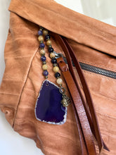 Load image into Gallery viewer, Handmade Bag Charm - Purple  Agate Stone with Lotus Theme
