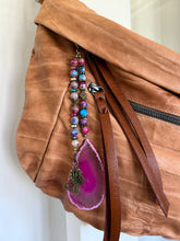 Load image into Gallery viewer, Handmade Bag Charm - Pink Agate Stone with Floral Theme
