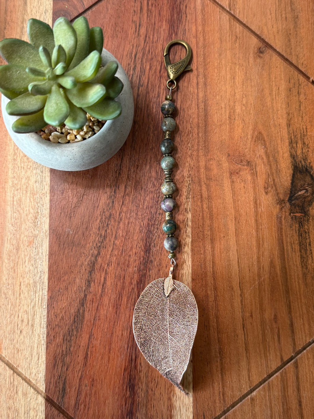 RESERVED for Bronwen - Copper Leaf Pendant Bag Charm