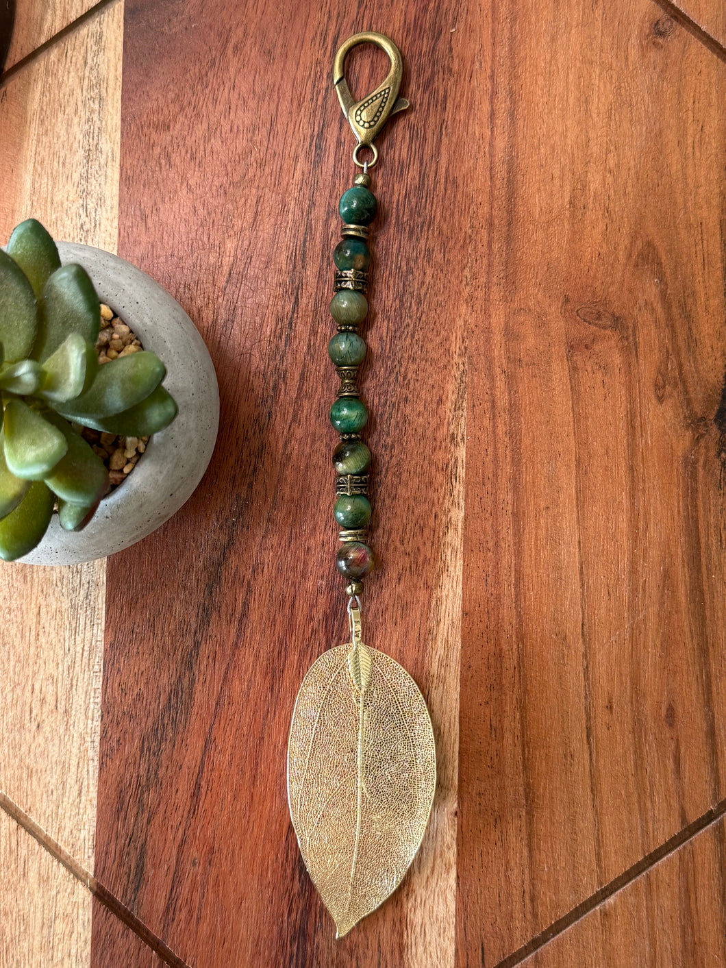 Handmade Bag Charm - Gold Leaf Pendant
