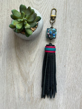 Load image into Gallery viewer, Handmade Black Leather Clip Tassel Keychain
