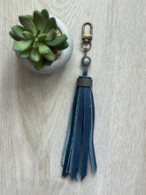 Load image into Gallery viewer, Handmade Navy Blue with Labradorite Leather Clip Tassel Keychain
