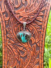 Load image into Gallery viewer, Hubei Turquoise Sterling Silver Pendant Necklace | Handmade Genuine Turquoise on Braided Leather
