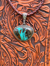 Load image into Gallery viewer, Hubei Turquoise Sterling Silver Pendant Necklace | Handmade Genuine Turquoise on Braided Leather
