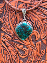 Load image into Gallery viewer, Hubei Turquoise Sterling Silver Pendant Necklace | Handmade Genuine Turquoise on Braided Leather
