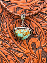 Load image into Gallery viewer, Handmade Number 8 Turquoise Sterling Silver Pendant | Genuine Leather Necklace
