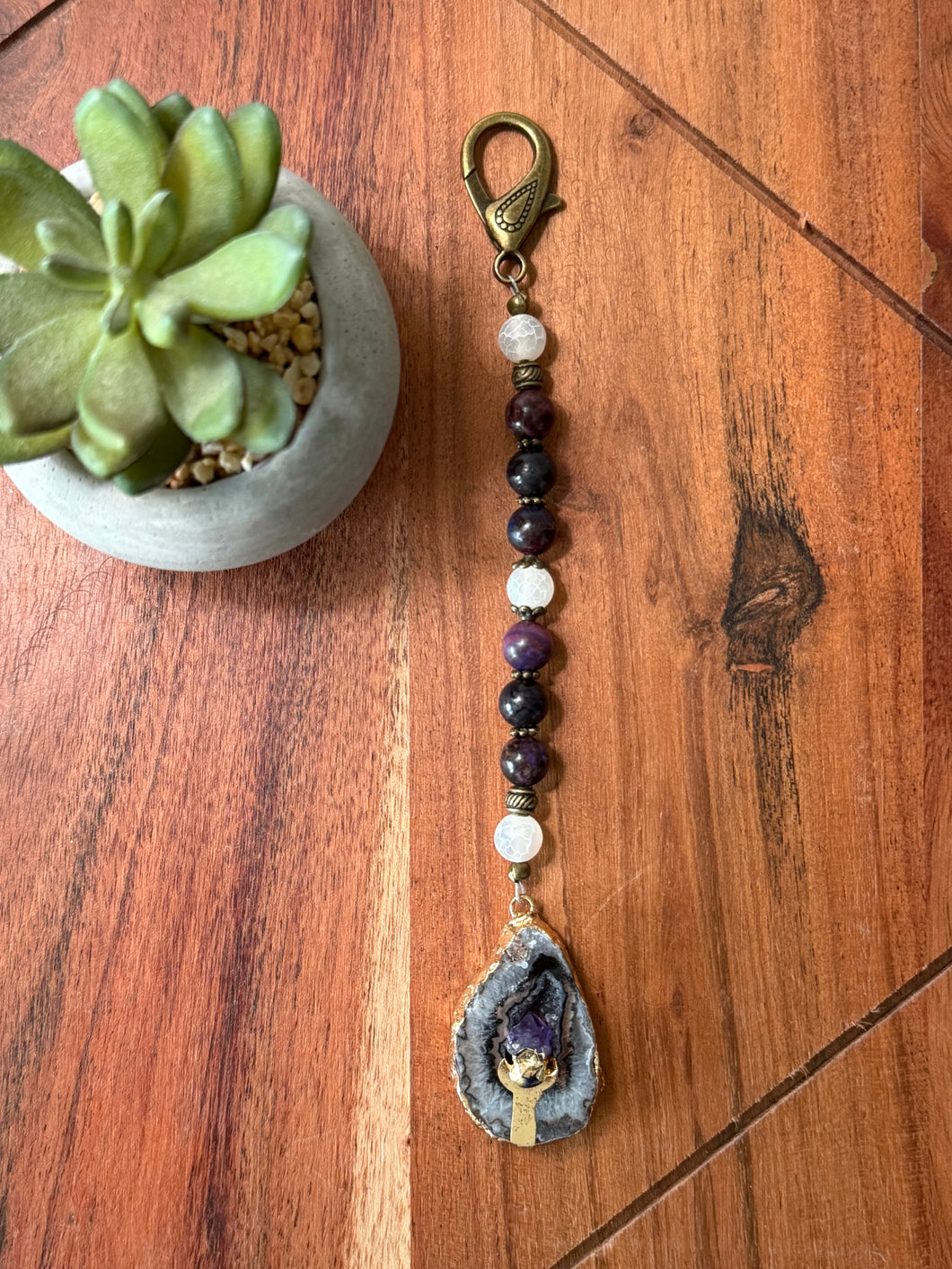 Handmade Bag Charm - Agate with Druzy