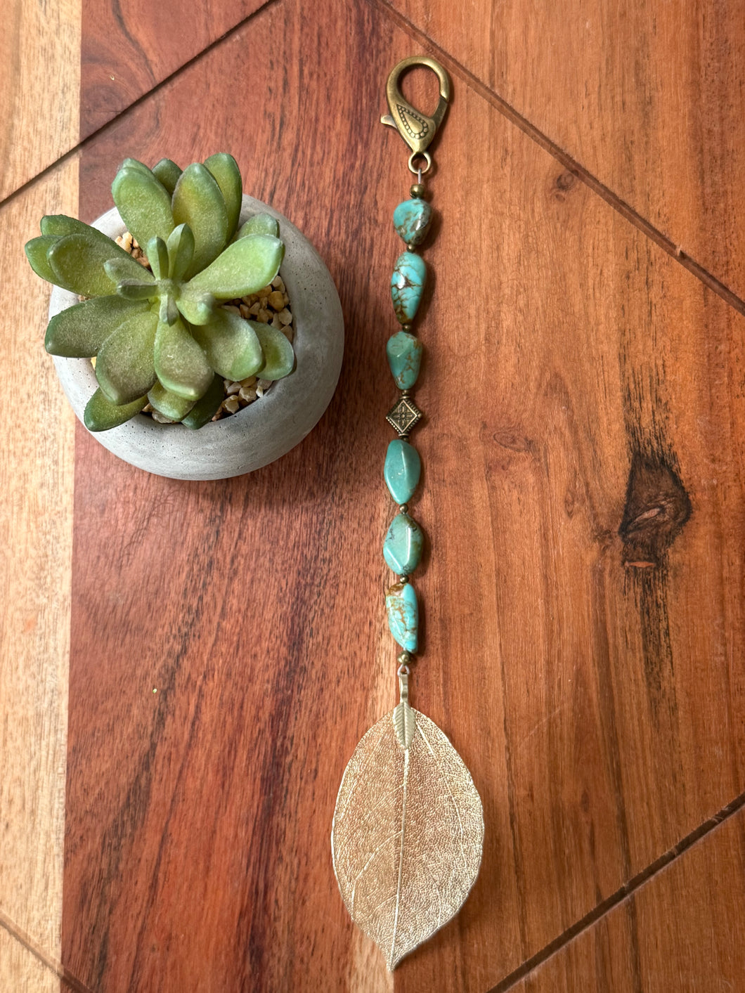 Handmade Bag Charm - Gold Leaf Pendant