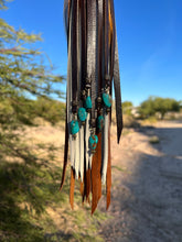 Load image into Gallery viewer, Long Braided Tassel - Cafe, Bone and Dark Chocolate with Genuine Turquoise Beaded Charms
