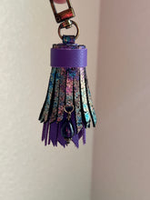 Load image into Gallery viewer, Mini Clip Tassel - Oil Slick and Purple Leather with Genuine Amethyst Stone Charm

