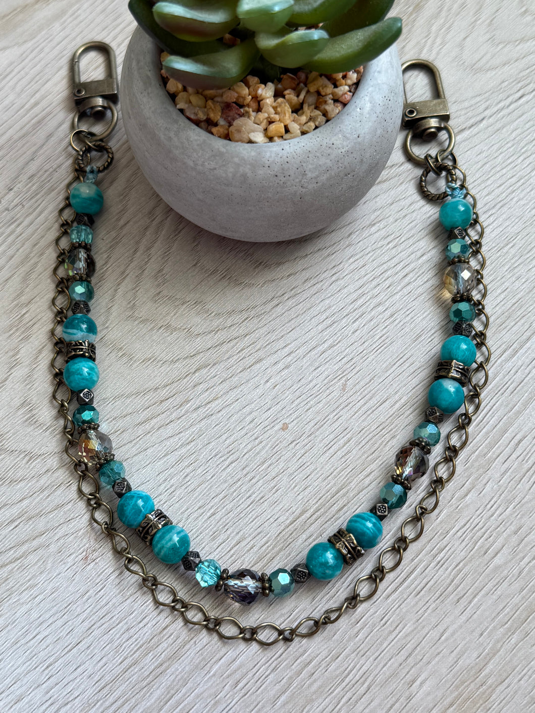 Handmade Bag Necklace- Amazonite and Glass Beads