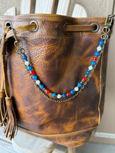 Load image into Gallery viewer, Handmade Bag Necklace- White Agate, Blue Kyanite and Red Jade Beads

