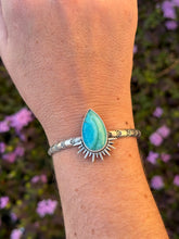 Load image into Gallery viewer, Sea Sediment Jasper Sun Burst Hand-stamped Sterling Silver Cuff Bracelet
