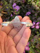 Load image into Gallery viewer, Sea Sediment Jasper Sun Burst Hand-stamped Sterling Silver Cuff Bracelet
