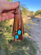 Load image into Gallery viewer, Mini Clip Tassel - Cafe and Mocha Leather with Turquoise Beaded Charms
