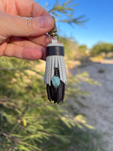 Load image into Gallery viewer, Mini Clip Tassel- Dark Chocolate and Bone Leather with Genuine Larimar Stone Charm
