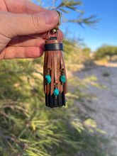 Load image into Gallery viewer, Mini Clip Tassel- Black and Cafe Leather with Turquoise Stone Charms

