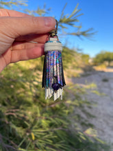 Load image into Gallery viewer, Mini Clip Tassel - Oil Slick and Bone Leather with Genuine Amethyst Stone Charm
