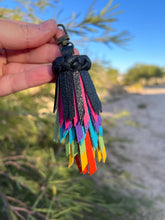 Load image into Gallery viewer, Mini Clip Tassel - Black and Rainbow Leather
