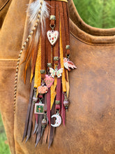 Load image into Gallery viewer, Handmade Autumn Themed Leather Tassel, Brown, Cranberry, Mustard Yellow and Suede
