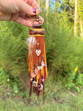 Load image into Gallery viewer, Handmade Autumn Themed Leather Tassel, Brown, Cranberry, Mustard Yellow and Suede
