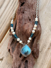 Load image into Gallery viewer, Needles Blue Gem Silica Necklace with Freshwater Pearls and Blue Apatite
