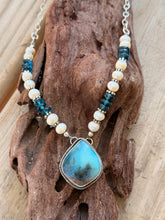 Load image into Gallery viewer, Needles Blue Gem Silica Necklace with Freshwater Pearls and Blue Apatite
