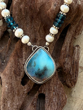 Load image into Gallery viewer, Needles Blue Gem Silica Necklace with Freshwater Pearls and Blue Apatite
