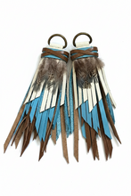 Load image into Gallery viewer, Saddle brown, Robin's Egg Blue and Bone Cowhide Leather D- Ring Tassels
