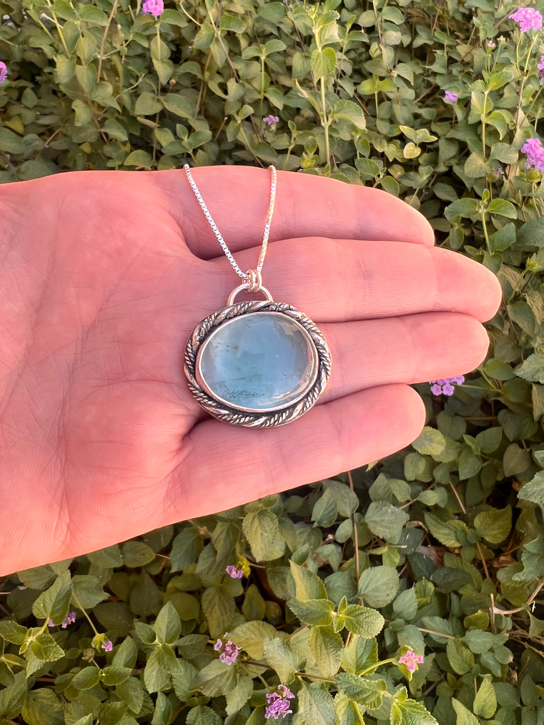 Handmade Sterling Silver Blue Fluorite Necklace, Silversmith Jewelry, Metalsmith Artisan Jewelry