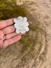 Load image into Gallery viewer, Handmade Sterling Silver Kingman and Sleeping Beauty Turquoise Flower Bag Bolo
