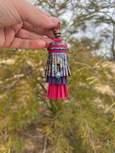 Load image into Gallery viewer, Mini Clip Tassel - Handmade Hot Pink, Purple and Oil Slick Cowhide Leather Tassel with Gemstone Charm
