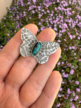 Load image into Gallery viewer, Hand-Stamped Sterling Silver Hubei Turquoise Butterfly Ring - Size 9
