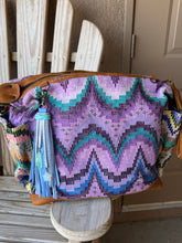 Load image into Gallery viewer, Handmade Periwinkle and Lilac Shimmer Leather Clip Tassel Keychain

