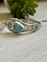 Load image into Gallery viewer, Handmade Vintage Up-Cycled Sterling Silver 1901 Spoon Bracelet with C &amp; T Variscite

