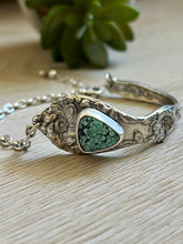 Load image into Gallery viewer, Handmade Vintage Up-Cycled Sterling Silver 1901 Spoon Bracelet with C &amp; T Variscite
