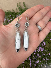 Load image into Gallery viewer, White Buffalo Turquoise Earrings with Flower Accents
