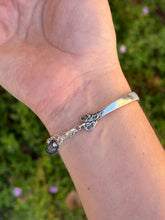 Load image into Gallery viewer, Handmade Vintage Up-Cycled Sterling Silver 1941 Spoon Bracelet with Blue Apatite and Crysocolla
