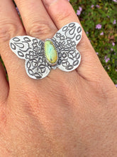 Load image into Gallery viewer, Hand Stamped Blue Moon Turquoise Butterfly Ring - Size 8.5
