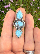 Load image into Gallery viewer, 3 Stone Golden Hills Lavender Turquoise Ring - Size 9
