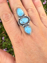 Load image into Gallery viewer, 3 Stone Golden Hills Lavender Turquoise Ring - Size 9
