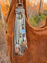 Load image into Gallery viewer, Handmade Leather Clip Tassel, Weathered Sky and Original Granite, Moon and Star Theme
