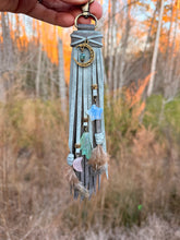 Load image into Gallery viewer, Handmade Leather Clip Tassel, Weathered Sky and Original Granite, Moon and Star Theme
