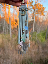 Load image into Gallery viewer, Handmade Leather Clip Tassel, Weathered Sky and Original Granite, Moon and Star Theme
